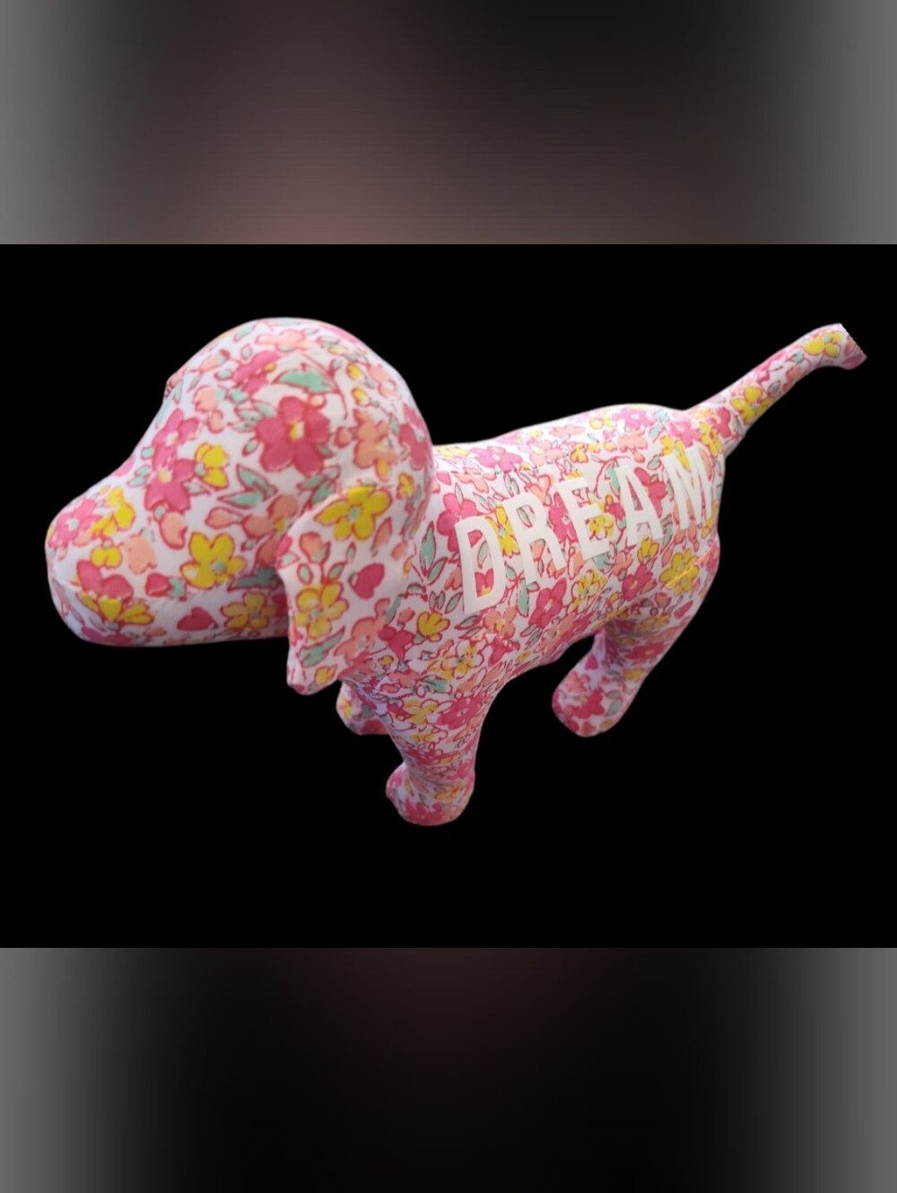 Pink Victoria Secret Floral "Dream " PUP Size 9" x 7 " Fabric Pink Ribbon Tag